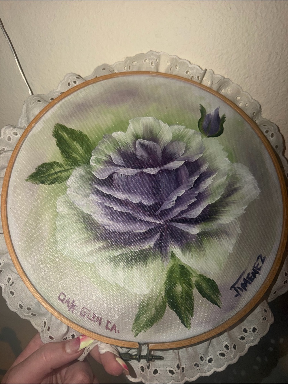 Hand-Painted Purple Rose Hoop Art